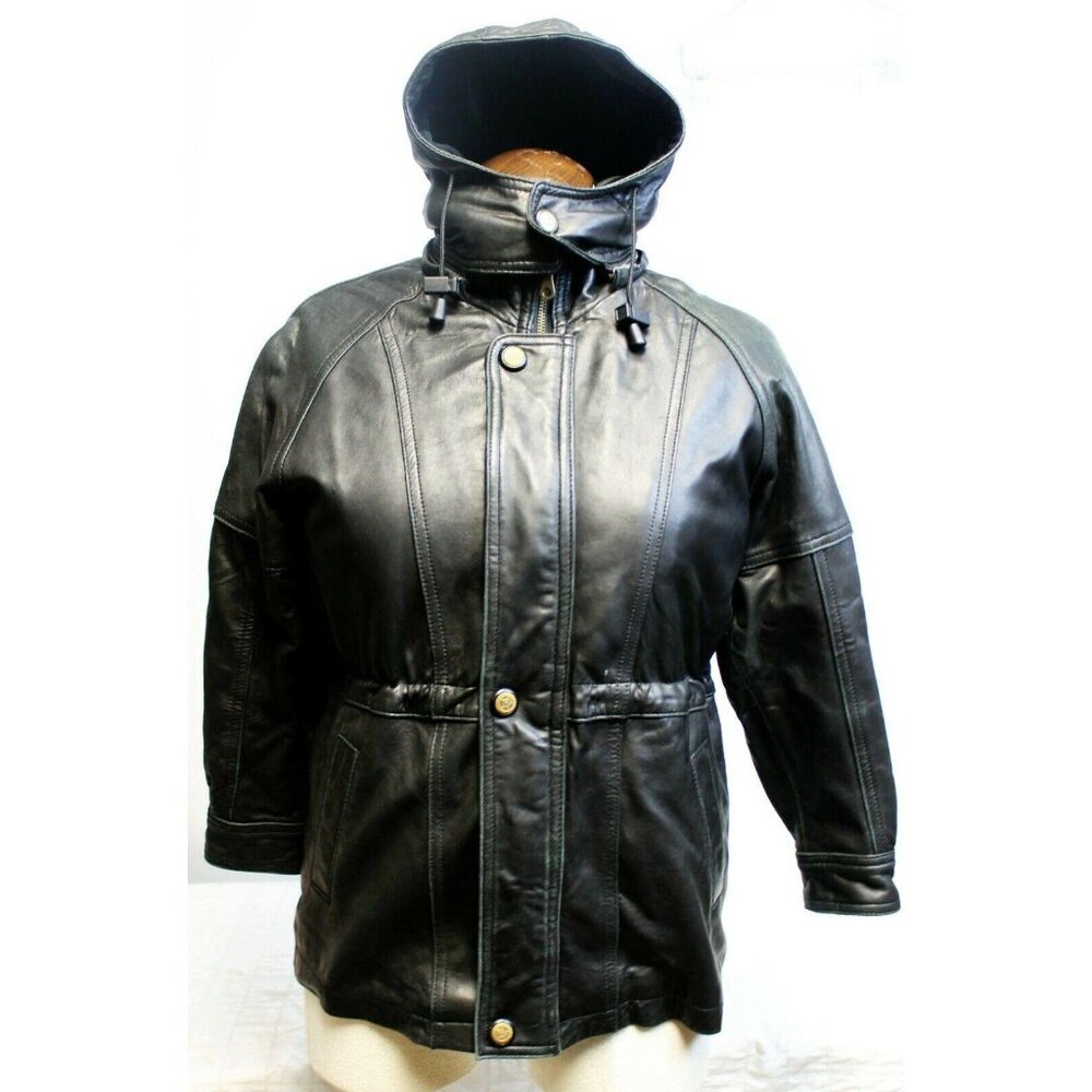 Dimensions New York Black Leather Coat Jacket Buttery Soft Faux Fur Zipper Linin